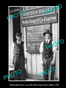 OLD LARGE HISTORIC PHOTO OF WHITEWRIGHT TEXAS, THE WELLS FARGO OFFICE c1910