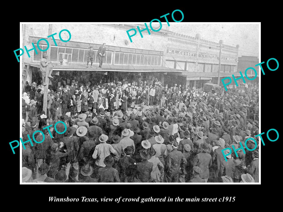 OLD LARGE HISTORIC PHOTO OF WINNSBORO TEXAS, LARGE CROWD IN THE MAIN St c1915