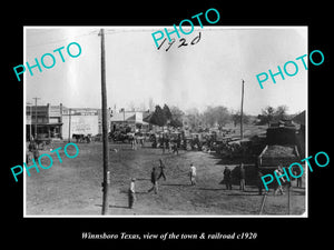 OLD LARGE HISTORIC PHOTO OF WINNSBORO TEXAS, THE TOWN & RAILROAD DEPOT c1920