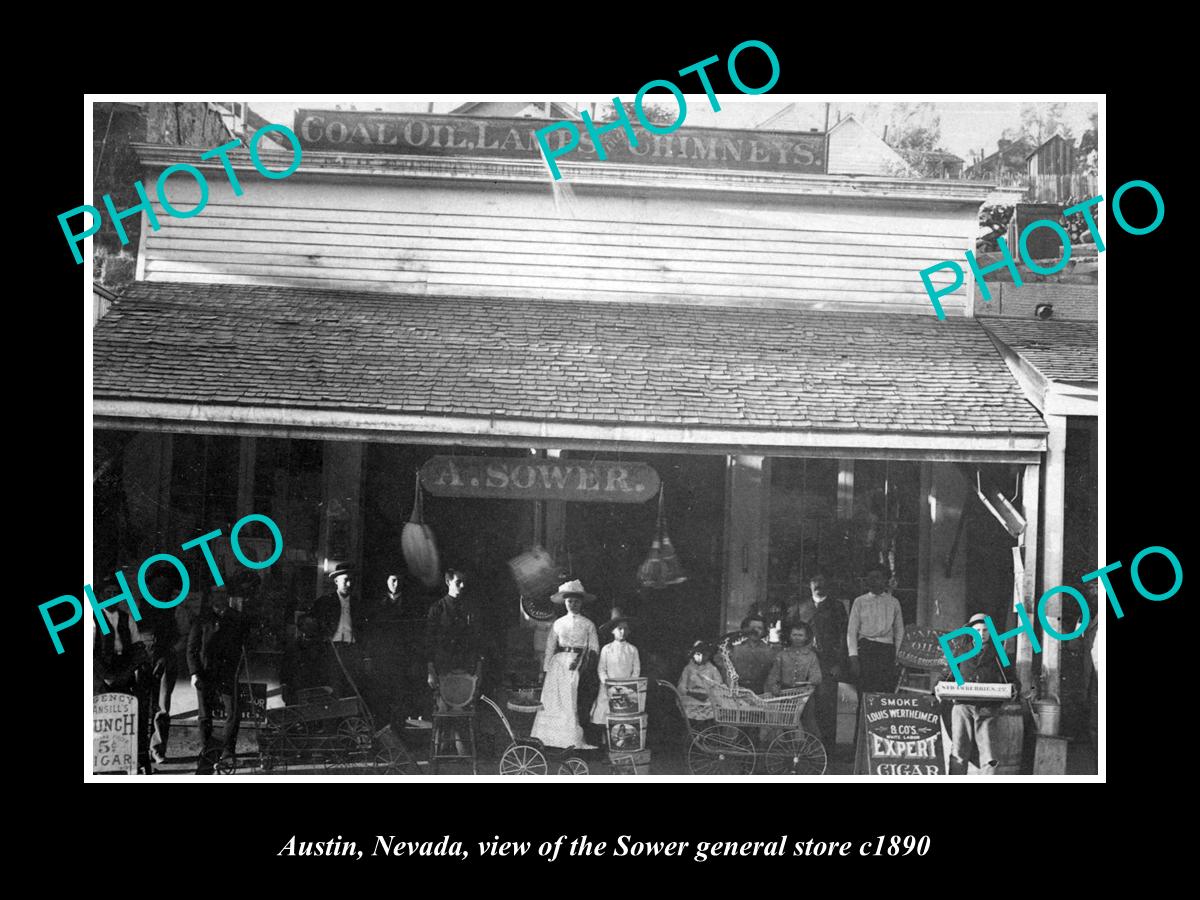 OLD LARGE HISTORIC PHOTO OF AUSTIN NEVADA, VIEW OF THE SOWER STORE c1890