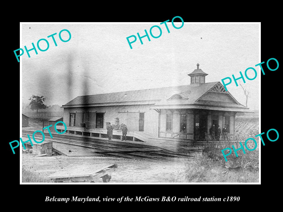 OLD LARGE HISTORIC PHOTO OF BELCAMP MARYLAND, THE McGAWS RAILROAD STATION c1890