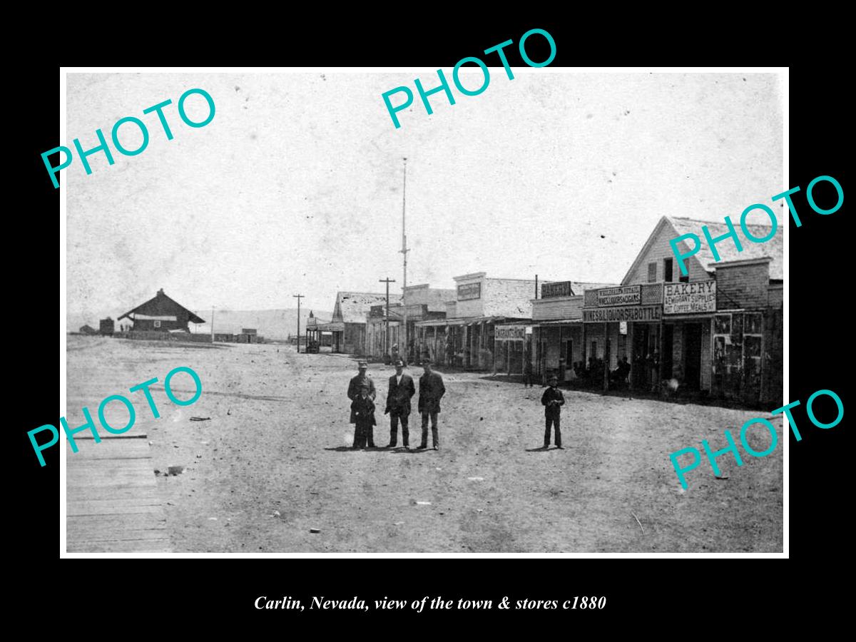 OLD LARGE HISTORIC PHOTO OF CARLIN NEVADA, VIEW OF THE TOWN & STORES c1880