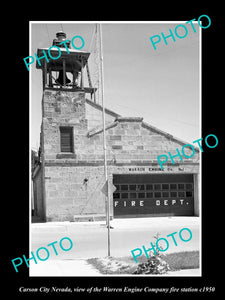 OLD LARGE HISTORIC PHOTO OF CARSON CITY NEVADA, THE WARREN FIRE STATION c1950