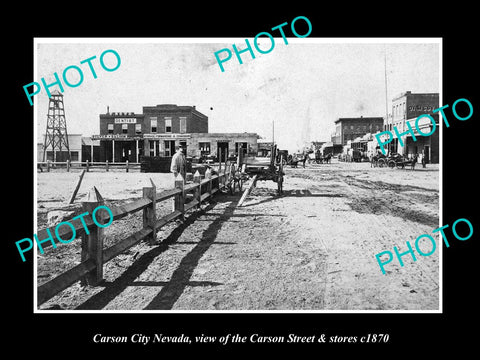 OLD LARGE HISTORIC PHOTO OF CARSON CITY NEVADA, VIEW OF CARSON ST & STORES c1870