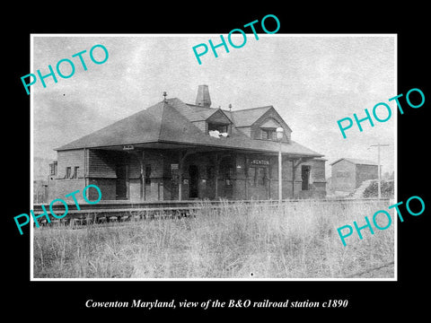 OLD LARGE HISTORIC PHOTO OF COWENTON MARYLAND, THE B&O RAILROAD DEPOT c1890