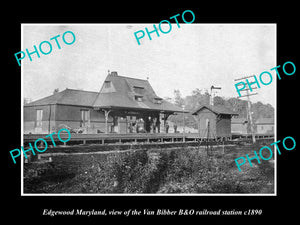 OLD LARGE HISTORIC PHOTO OF EDGEWOOD MARYLAND, THE V/B B&O RAILROAD DEPOT c1890