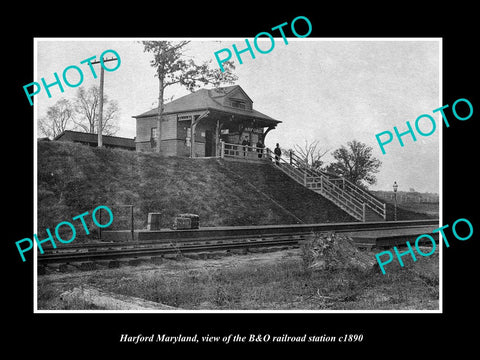 OLD LARGE HISTORIC PHOTO OF HARFORD MARYLAND, THE B&O RAILROAD DEPOT c1890