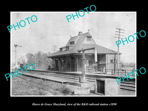 OLD LARGE HISTORIC PHOTO OF HAVRE DE GRACE MARYLAND THE B&O RAILROAD DEPOT c1890