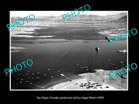 OLD LARGE HISTORIC PHOTO OF LAS VEGAS NEVADA, AERIAL VIEW OF LAS VEGAS WASH 1950