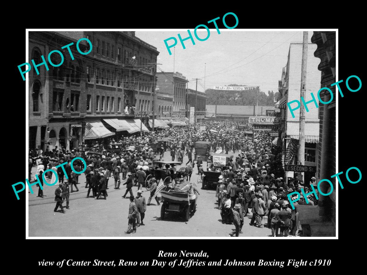 OLD LARGE HISTORIC PHOTO OF RENO NEVADA, CENTER STREET ON BOXING DAY c1910