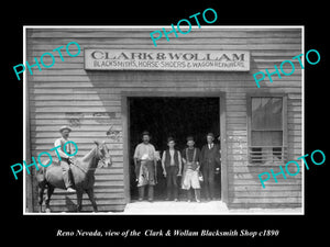 OLD LARGE HISTORIC PHOTO OF RENO NEVADA, THE C&W BLACKSMITH SHOP c1890