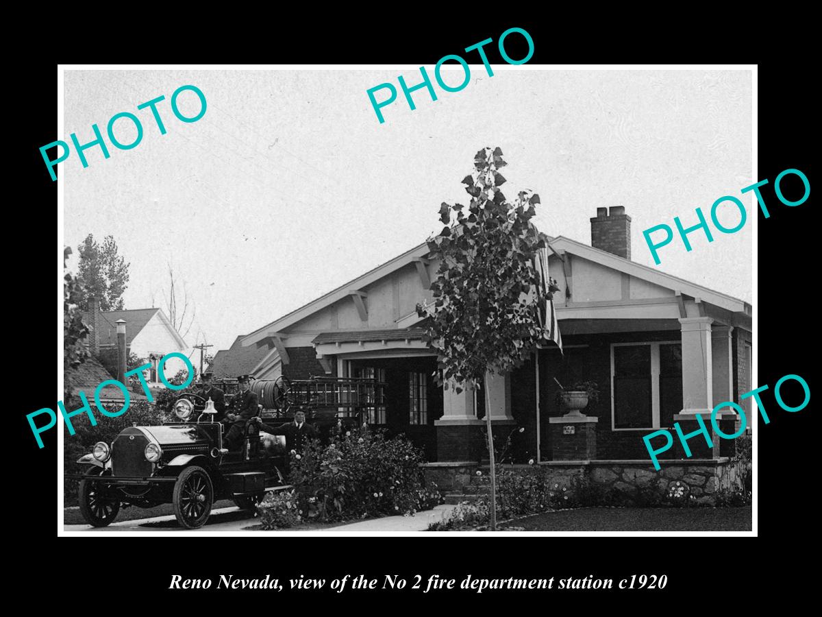 OLD LARGE HISTORIC PHOTO OF RENO NEVADA, THE No 2 FIRE DEPARTMENT STATION c1920