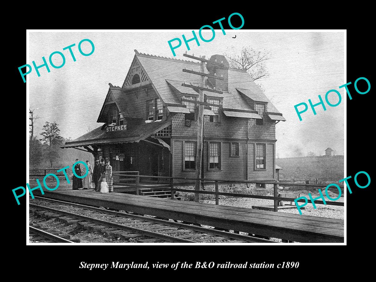 OLD LARGE HISTORIC PHOTO OF STEPNEY MARYLAND, THE B&O RAILROAD STATION c1890