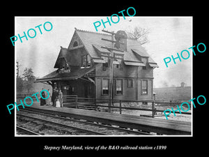 OLD LARGE HISTORIC PHOTO OF STEPNEY MARYLAND, THE B&O RAILROAD STATION c1890