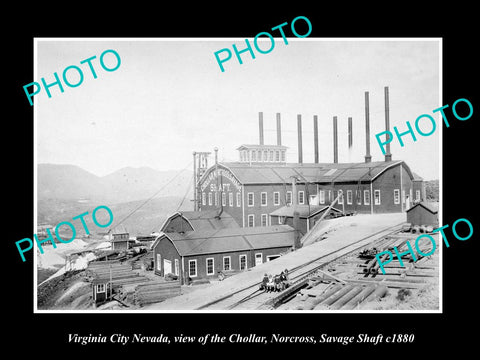 OLD LARGE HISTORIC PHOTO OF VIRGINIA CITY NEVADA, THE NORCROSS SAVAGE SHAFT 1880