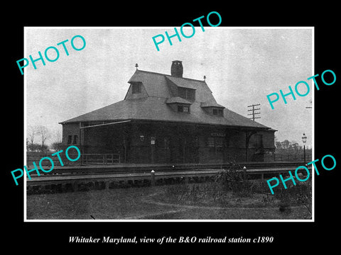 OLD LARGE HISTORIC PHOTO OF WHITAKER MARYLAND, THE B&O RAILROAD STATION c1890