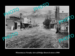 OLD LARGE HISTORIC PHOTO OF WINNEMUCCA NEVADA, VIEW OF BRIDGE St & STORES c1900