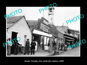 OLD LARGE HISTORIC PHOTO OF AUSTIN NEVADA, VIEW OF THE FIRE STATION c1880