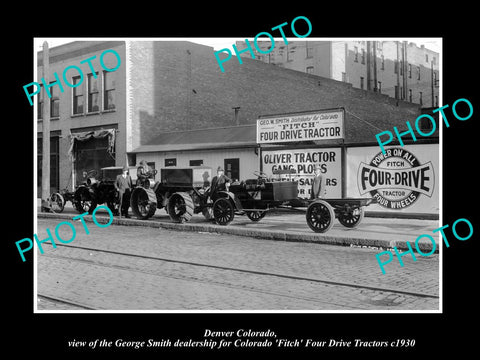 OLD LARGE HISTORIC PHOTO OF DENVER COLORADO, FITCH FOUR DRIVE TRACTOR STORE 1930