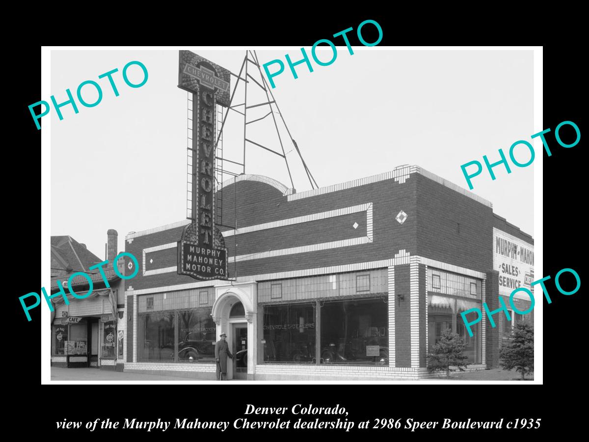 OLD LARGE HISTORIC PHOTO OF DENVER COLORADO, THE MM CHEVROLET DEALERSHIP c1935