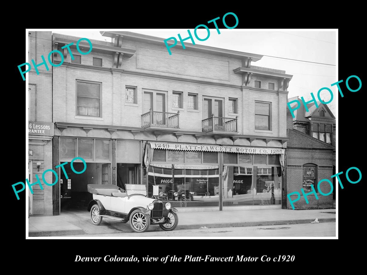 OLD LARGE HISTORIC PHOTO OF DENVER COLORADO, THE PLATT FAWCETT MOTOR Co c1935