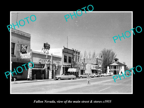 OLD LARGE HISTORIC PHOTO OF FALLON NEVADA, THE MAIN STREET & STORES c1955