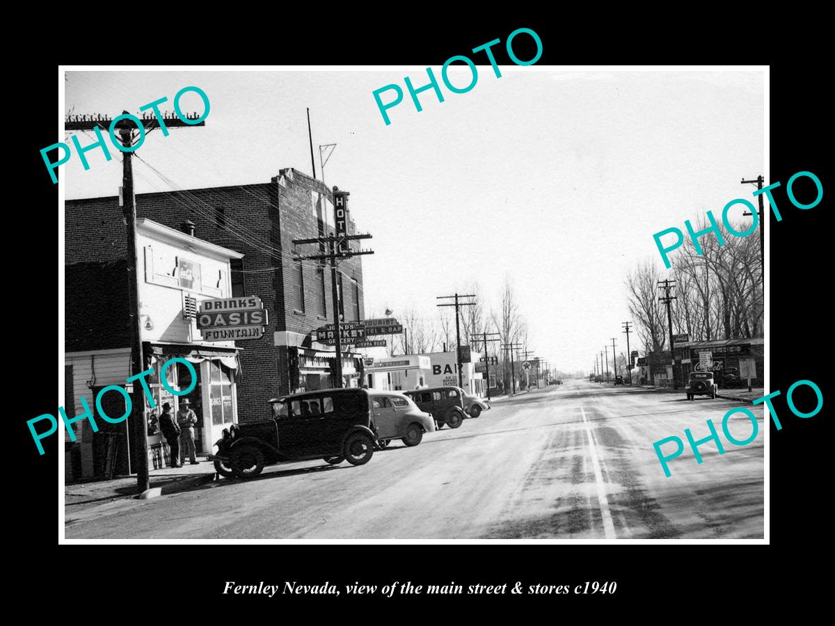 OLD LARGE HISTORIC PHOTO OF FERNLEY NEVADA, THE MAIN STREET & STORES c1940