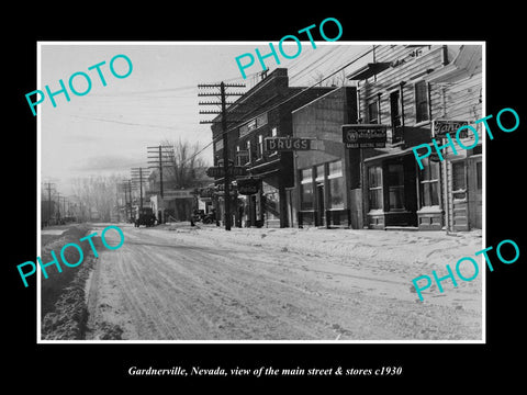 OLD LARGE HISTORIC PHOTO OF GARDNERVILLE NEVADA, THE MAIN STREET & STORES c1930