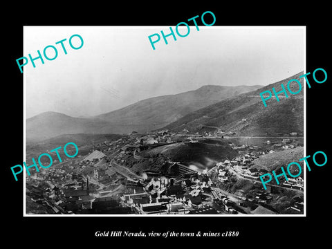 OLD LARGE HISTORIC PHOTO OF GOLD HILL NEVADA, VIEW OF TOWN & MINES c1880