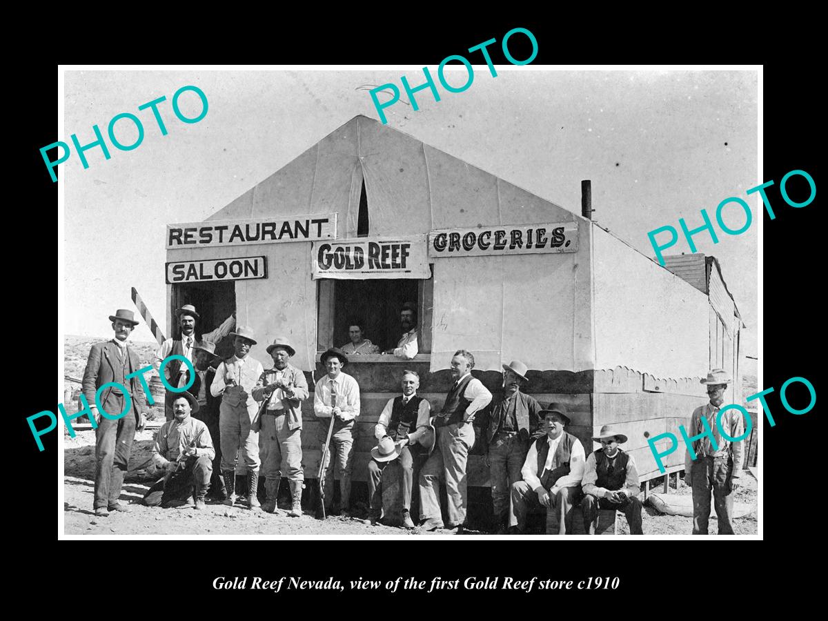 OLD LARGE HISTORIC PHOTO OF GOLD REEF NEVADA, THE 1st GOLD REEF STORE c1910