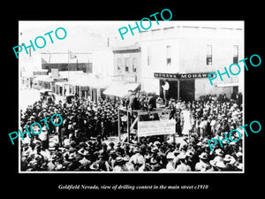 OLD LARGE HISTORIC PHOTO OF GOLDFIELD NEVADA, DRILLING CONTEST IN MAIN St c1910