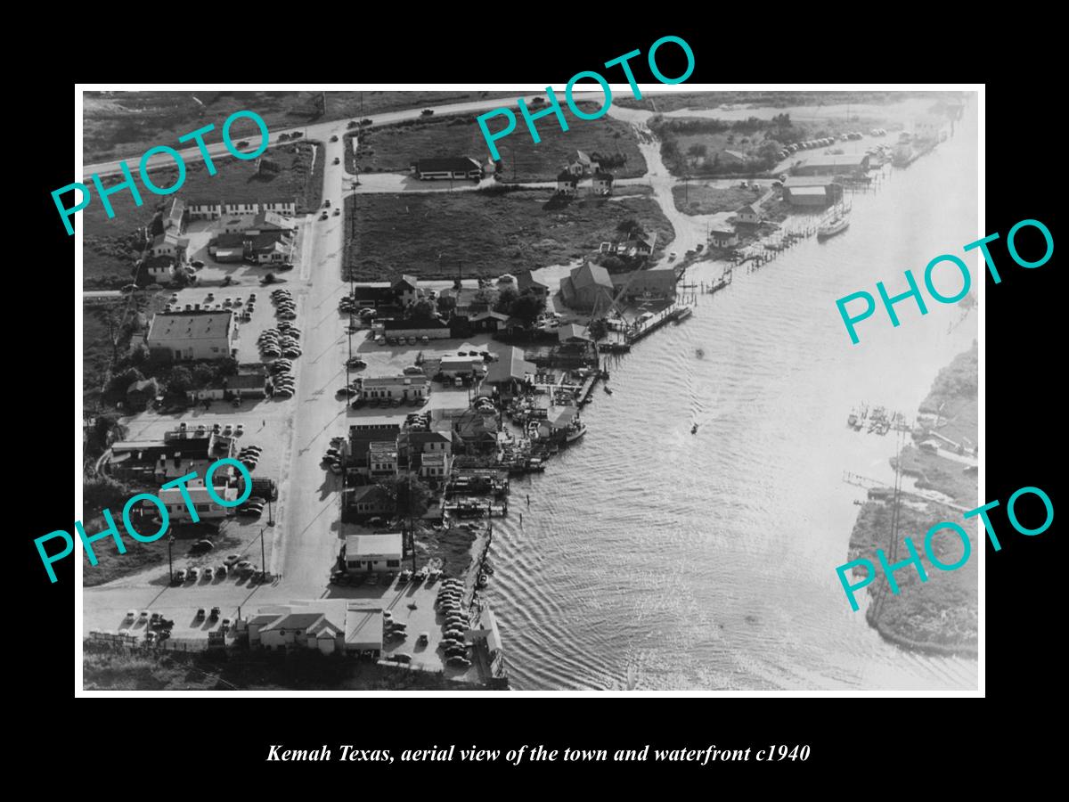 OLD LARGE HISTORIC PHOTO OF KEMAH TEXAS, AERIAL VIEW OF THE TOWN c1940