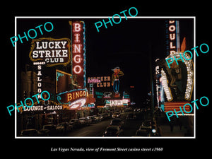 OLD LARGE HISTORIC PHOTO OF LAS VEGAS NEVADA, VIEW OF FREMONT ST CASINOS c1960