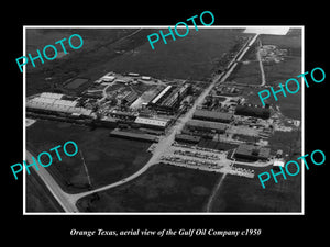 OLD LARGE HISTORIC PHOTO OF ORANGE TEXAS, AERIAL VIEW OF GULF OIL Co c1950