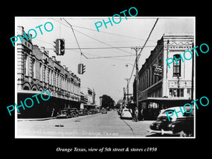 OLD LARGE HISTORIC PHOTO OF ORANGE TEXAS, VIEW OF 5th STREET & STORES c1950