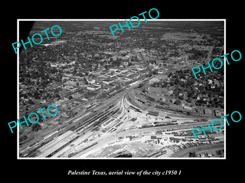 OLD LARGE HISTORIC PHOTO OF PALESTINE TEXAS, AERIAL VIEW OF THE CITY c1950 1