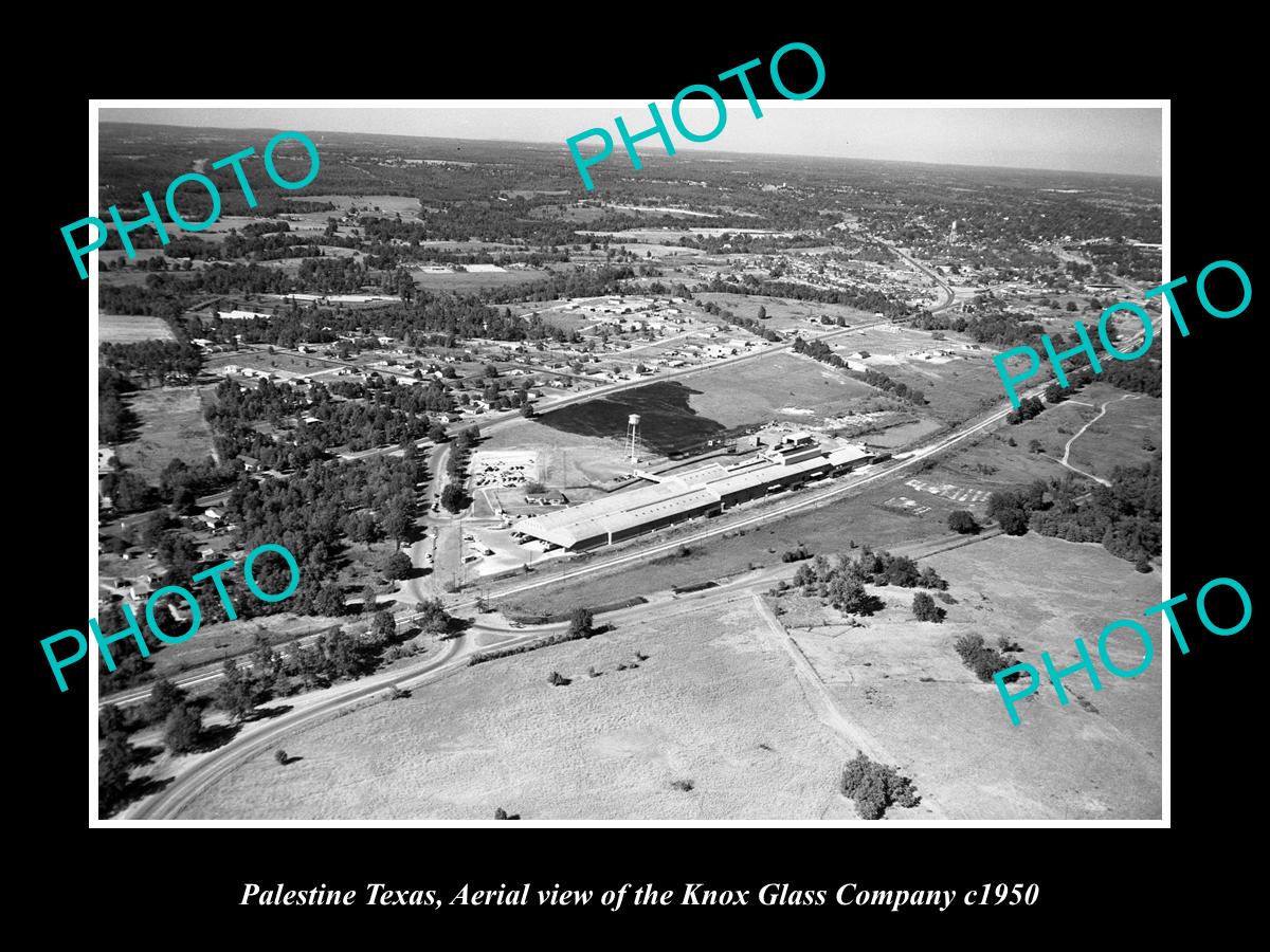 OLD LARGE HISTORIC PHOTO OF PALESTINE TEXAS, AERIAL VIEW OF KNOX GLASS Co c1950