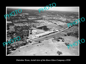 OLD LARGE HISTORIC PHOTO OF PALESTINE TEXAS, AERIAL VIEW OF KNOX GLASS Co c1950