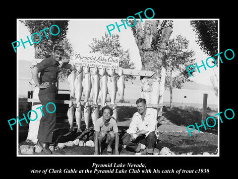 OLD LARGE HISTORIC PHOTO OF PYRAMID LAKE NEVADA, CLARK GABLE TROUT FISHING c1930