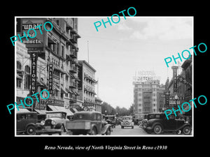 OLD LARGE HISTORIC PHOTO OF RENO NEVADA, VIEW OF NORTH VIRIGINA STREET c1930