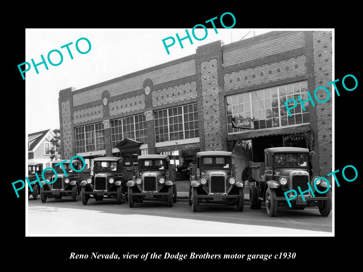 OLD LARGE HISTORIC PHOTO OF RENO NEVADA, THE DODGE BROTHERS MOTOR GARAGE c1930