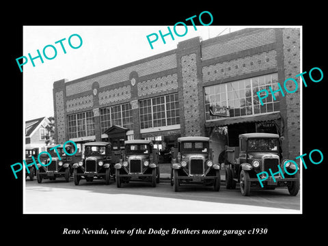 OLD LARGE HISTORIC PHOTO OF RENO NEVADA, THE DODGE BROTHERS MOTOR GARAGE c1930