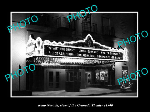 OLD LARGE HISTORIC PHOTO OF RENO NEVADA, VIEW OF THE GRANADA THEATER c1940