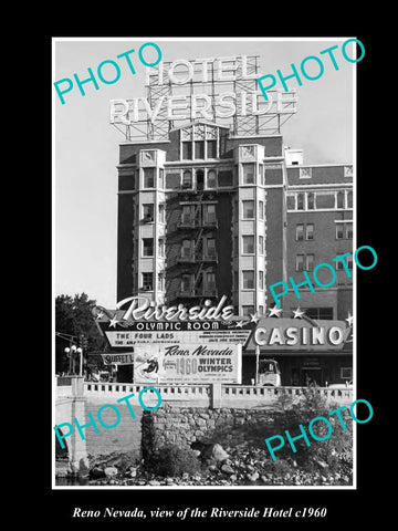 OLD LARGE HISTORIC PHOTO OF RENO NEVADA, VIEW OF THE RIVERSIDE HOTEL c1960