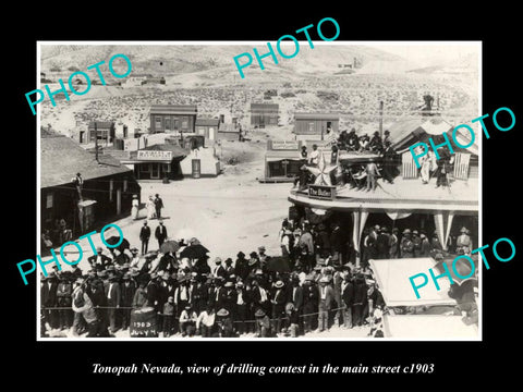 OLD LARGE HISTORIC PHOTO OF TONOPAH NEVADA, DRILLING CONTEST IN MAIN STREET 1903