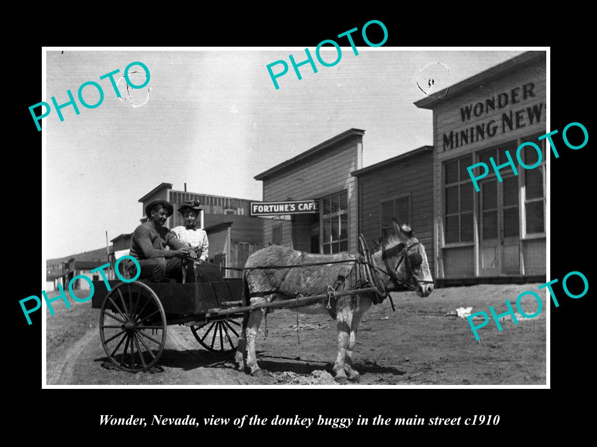 OLD LARGE HISTORIC PHOTO OF WONDER NEVADA, THE DONKEY BUGGY IN MAIN STREET c1910