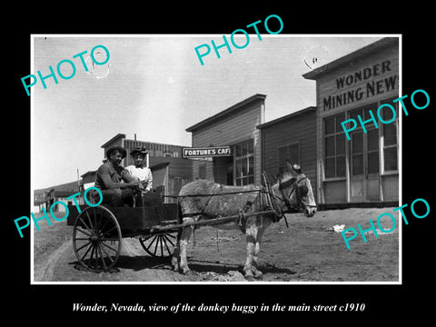 OLD LARGE HISTORIC PHOTO OF WONDER NEVADA, THE DONKEY BUGGY IN MAIN STREET c1910