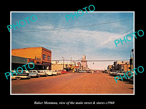 OLD LARGE HISTORIC PHOTO OF BAKER MONTANA, THE MAIN STREET & STORES c1960