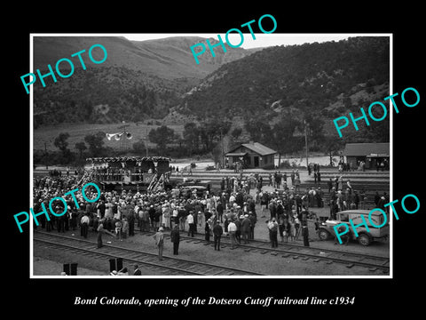 OLD LARGE HISTORIC PHOTO OF BOND COLORADO, DOTSERO CUTOFF RAILROAD OPENING 1934