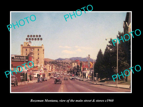 OLD LARGE HISTORIC PHOTO OF BOZEMAN MONTANA, THE MAIN STREET & STORES c1960